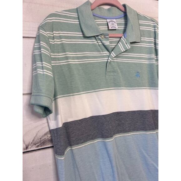 Brooks Brothers Mens Performance Polo Slimfit Size MED Green White Blue - Picture 5 of 5